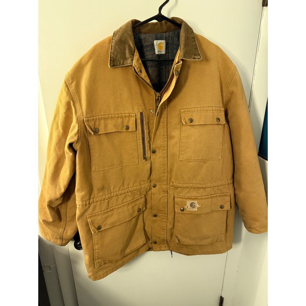 Vintage Carhartt Chore Coat Brown Duck Canvas Blanket Lined Field Jacket XL